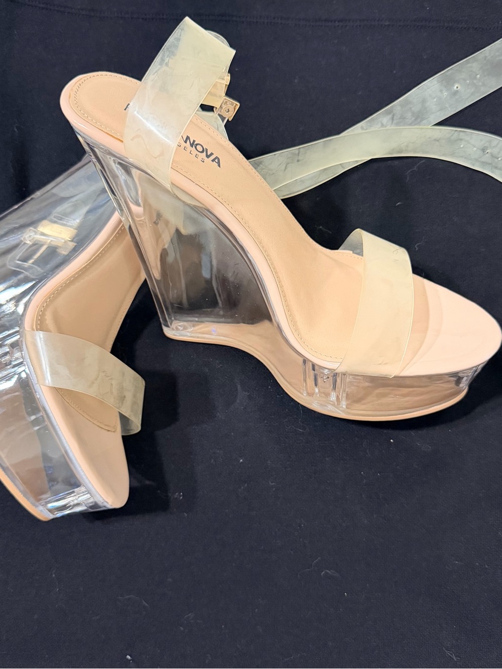 Fashion Nova Clear Platform Wedges with Nude Trim